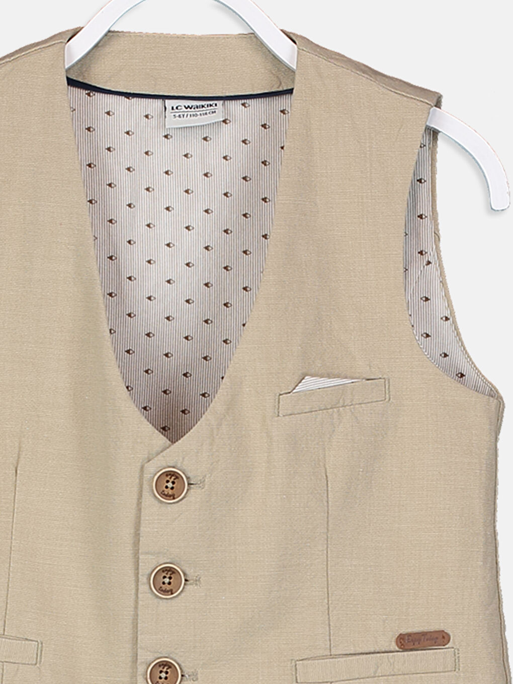 Haki V Yaka Pamuklu Erkek Çocuk Yelek-3