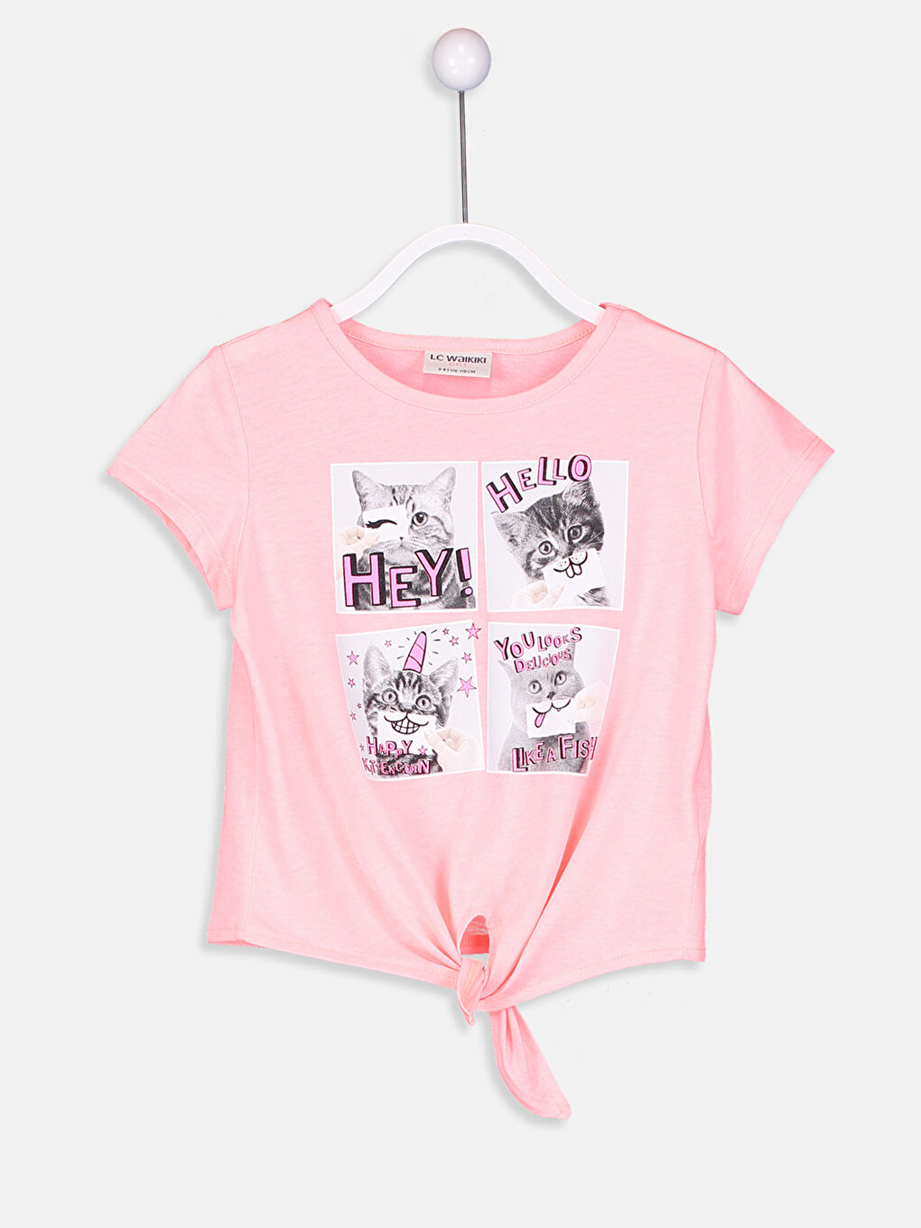 Pembe Bisiklet Yaka Kısa Kollu Kız Çocuk Tişört