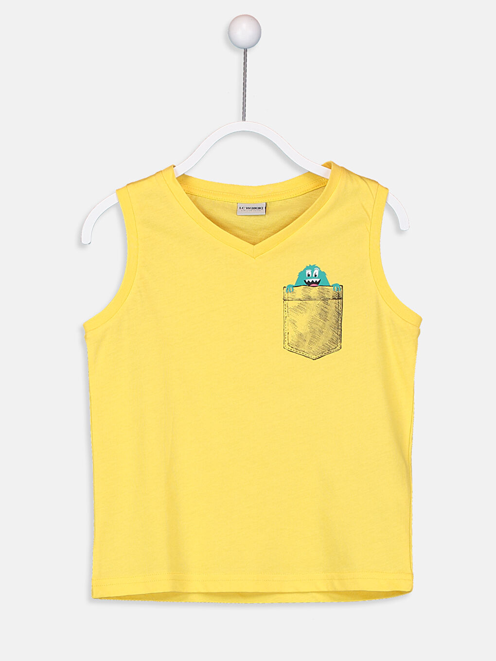 Sarı V Yaka Baskılı Pamuklu Erkek Çocuk Atlet