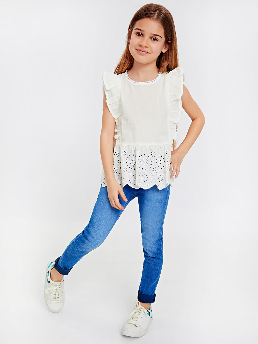 Beyaz Bisiklet Yaka Kız Çocuk Bluz-4