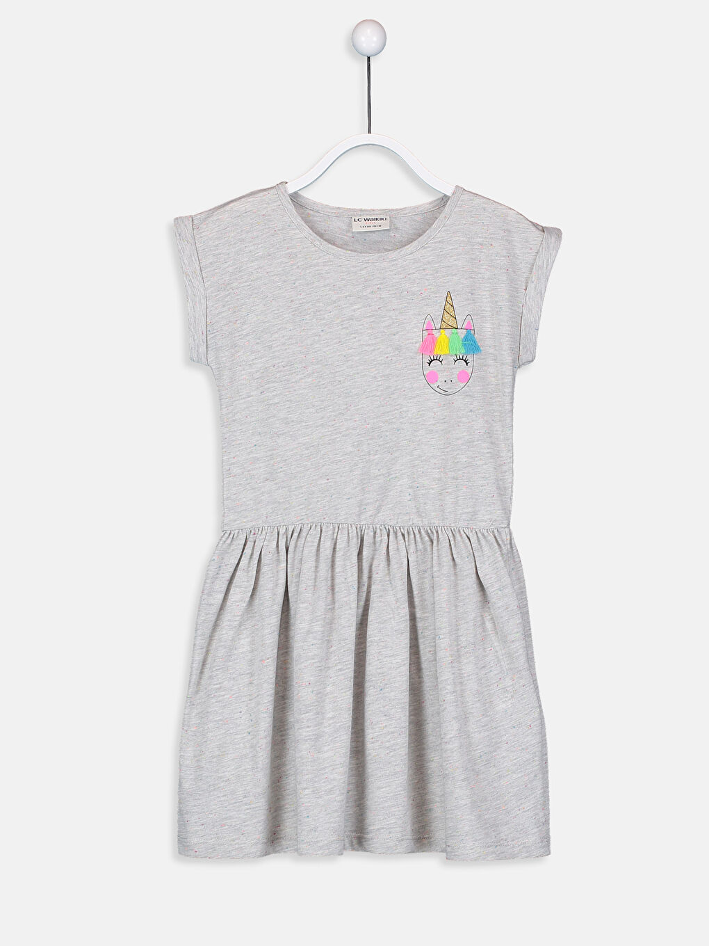 Gri Bisiklet Yaka Kız Çocuk Elbise