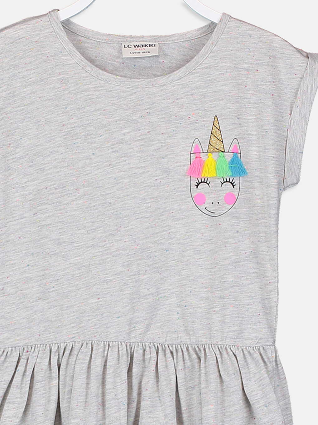 Gri Bisiklet Yaka Kız Çocuk Elbise-2