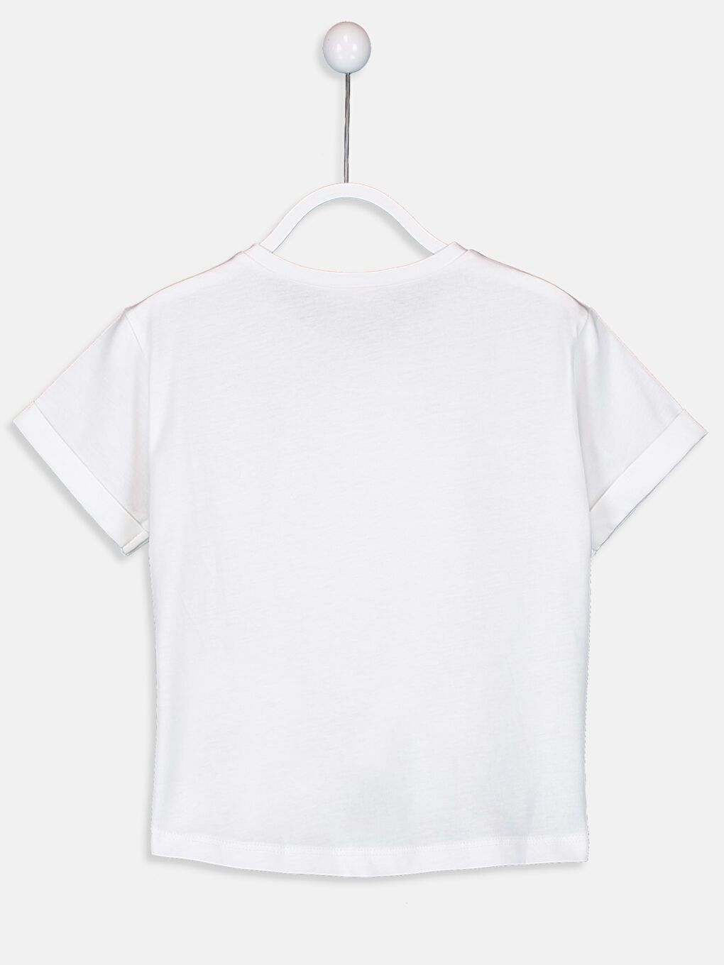 Beyaz Bisiklet Yaka Kısa Kollu Kız Çocuk Tişört-1