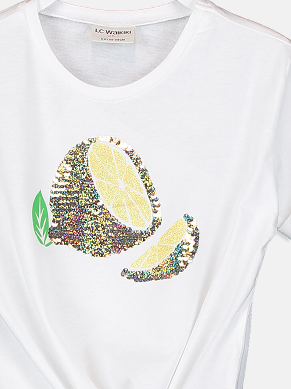 Beyaz Bisiklet Yaka Kısa Kollu Kız Çocuk Tişört-2