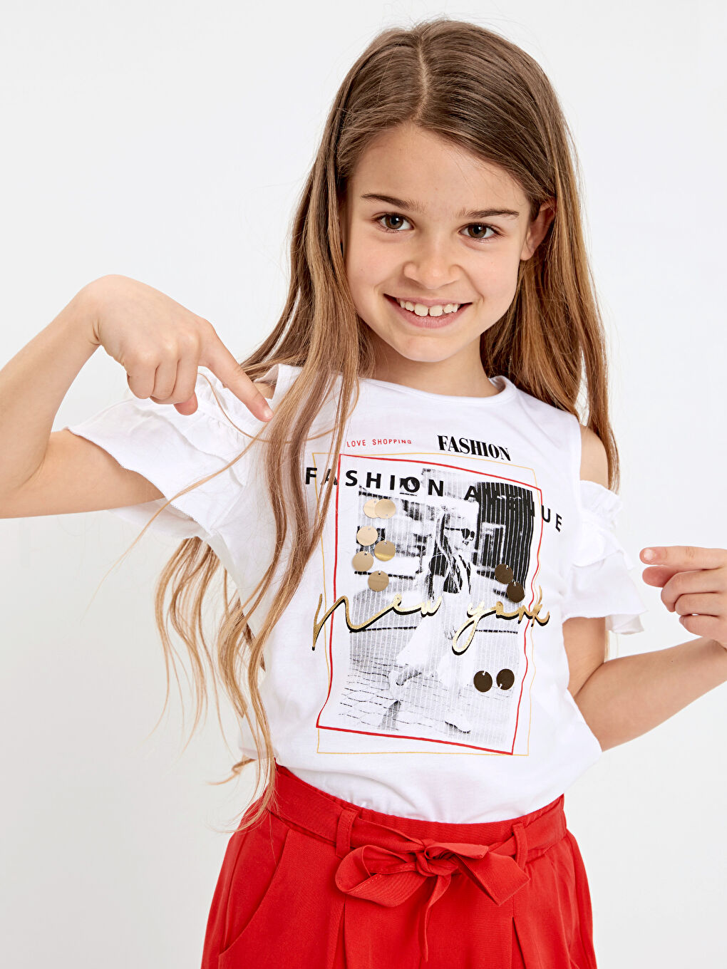 Beyaz Bisiklet Yaka Kısa Kollu Kız Çocuk Tişört-4