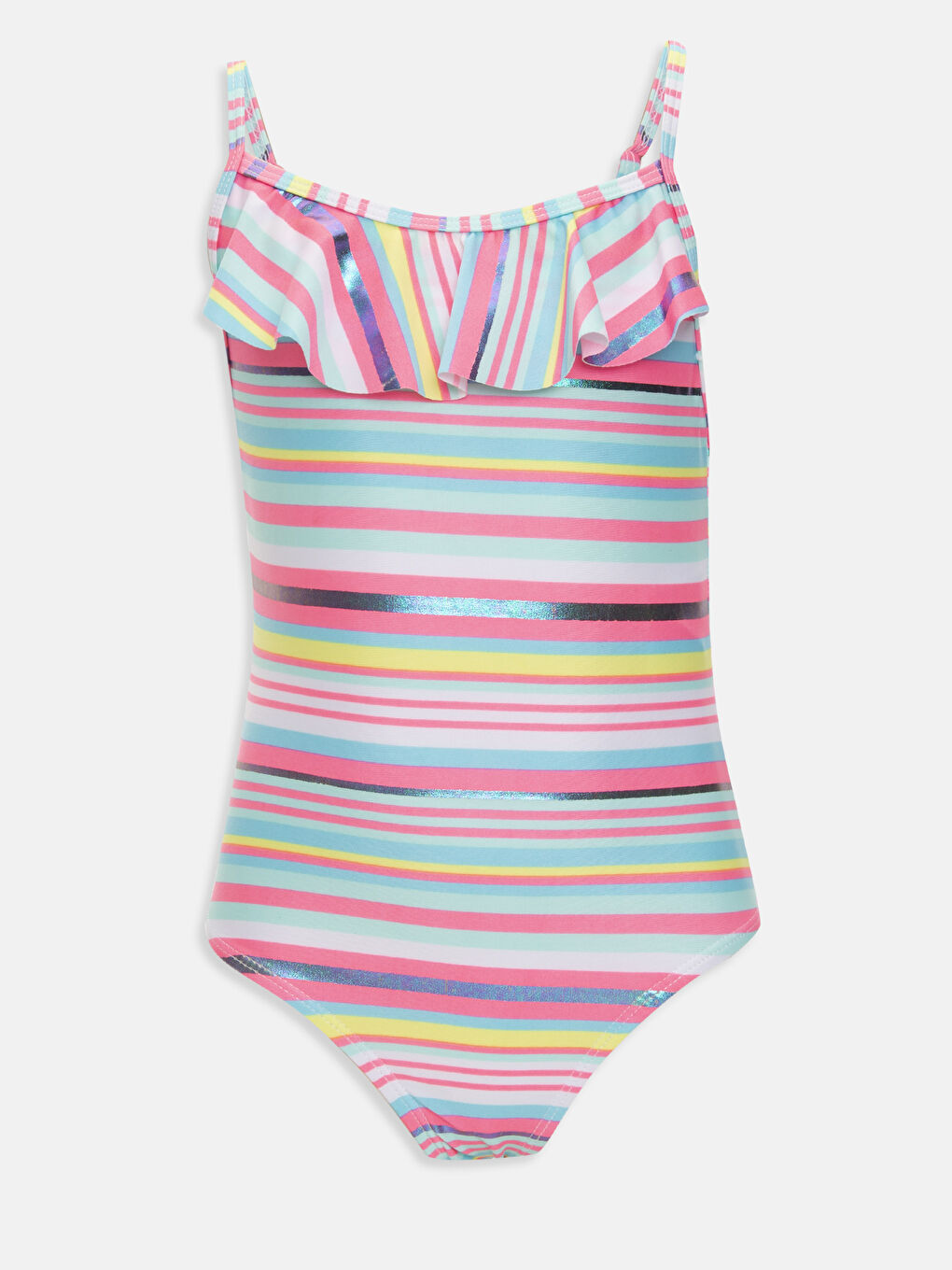 ملابس سباحة للبنات بتفاصيل كشكش مُخَطَّطة من قماش مرن