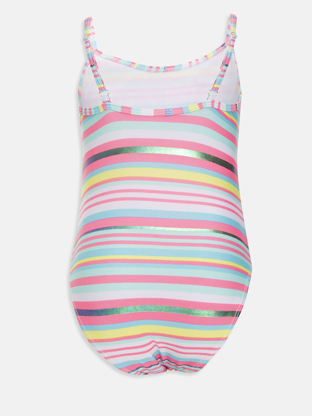 ملابس سباحة للبنات بتفاصيل كشكش مُخَطَّطة من قماش مرن-1