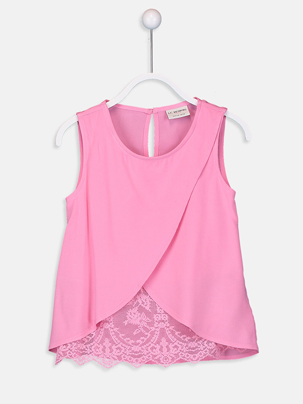 Crew Neck Lace Detailed Girls' Blouse