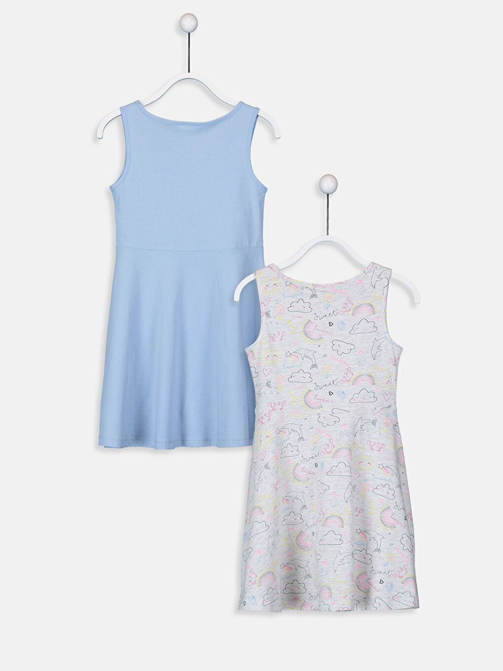 Gri Bisiklet Yaka Pamuklu Kız Çocuk Elbise 2'li-1