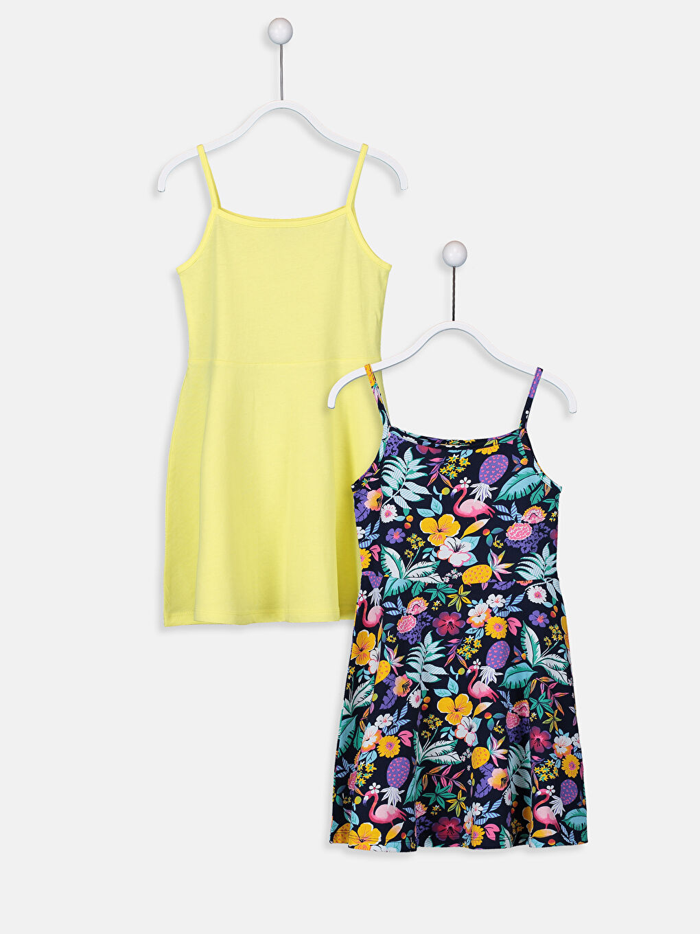 Square Neck Strap Cotton Girl Dress in 2 Pieces