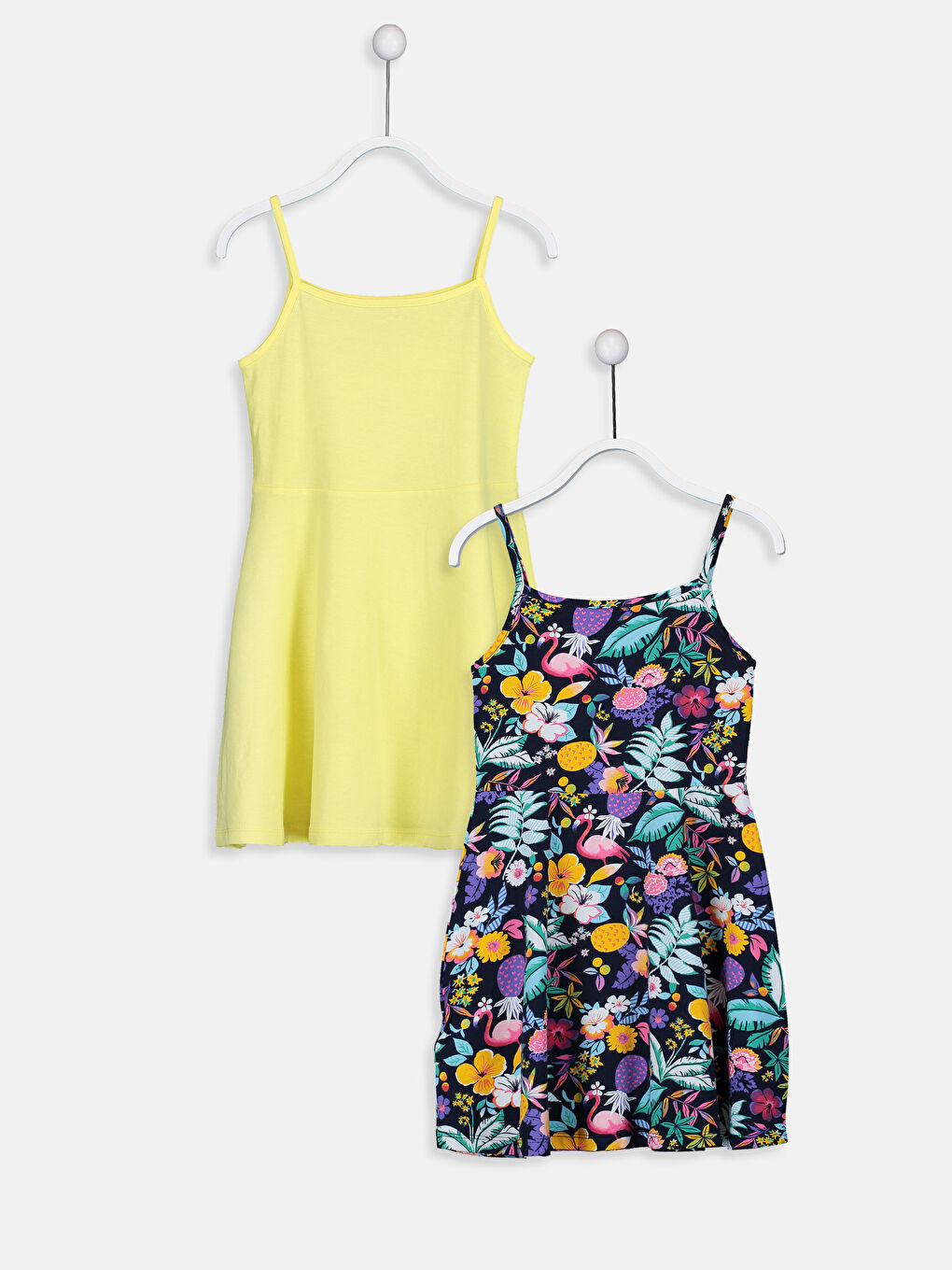 Square Neck Strap Cotton Girl Dress in 2 Pieces-1