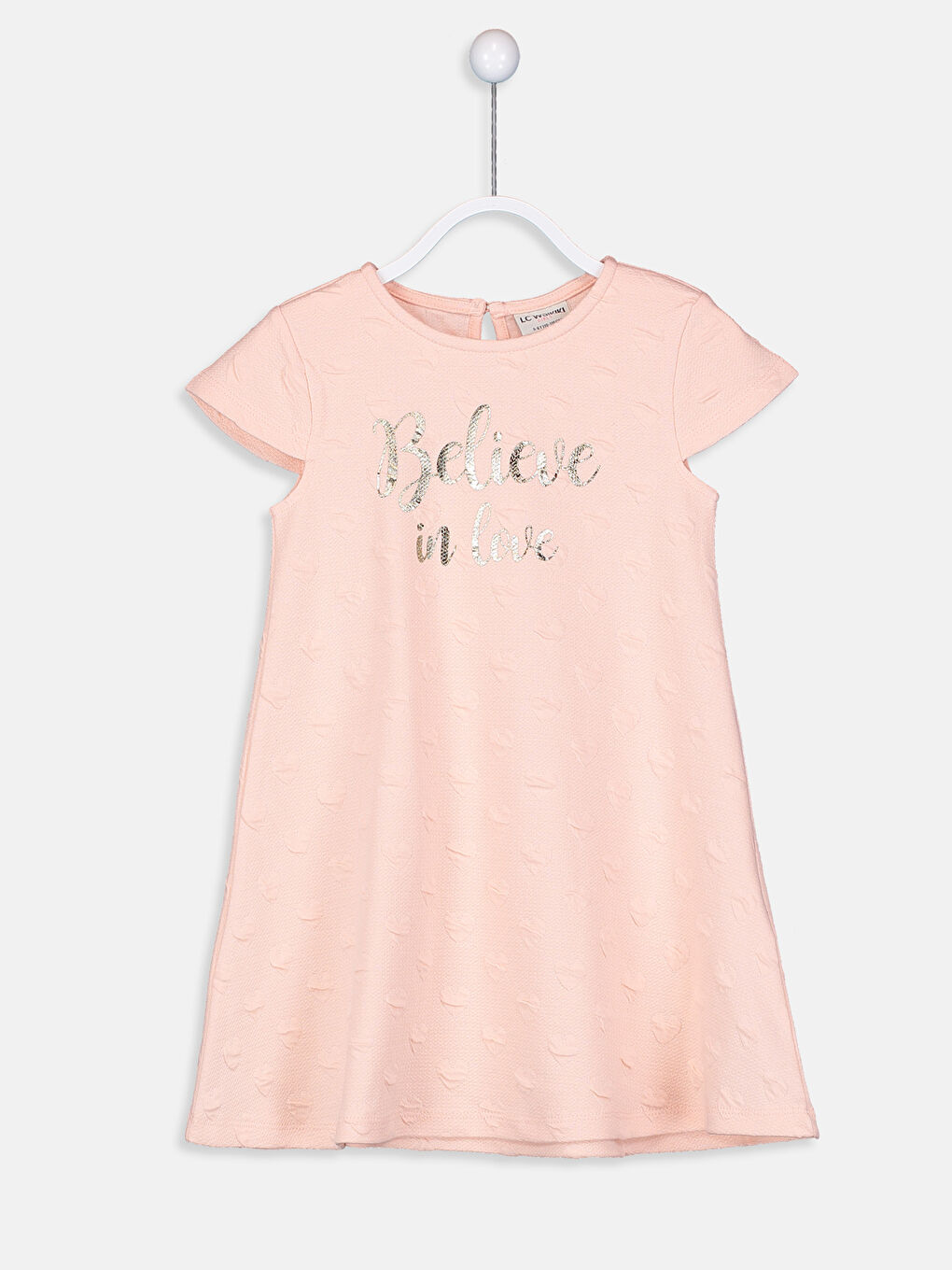 Pembe Bisiklet Yaka Baskılı Kısa Kollu Kız Çocuk Elbise