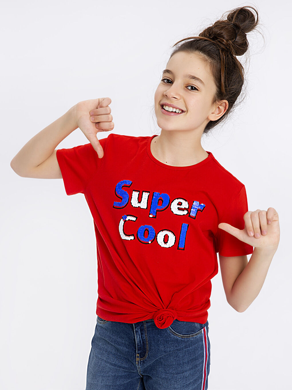 Kırmızı Bisiklet Yaka Kısa Kollu Kız Çocuk Tişört