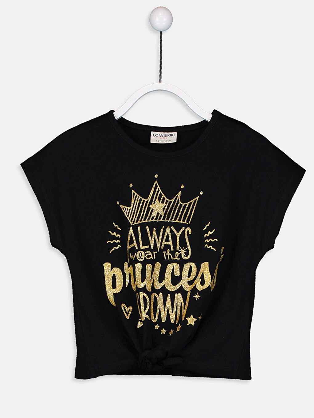 Siyah Bisiklet Yaka Kısa Kollu Kız Çocuk Tişört