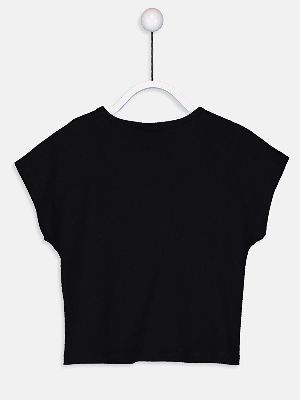 Siyah Bisiklet Yaka Kısa Kollu Kız Çocuk Tişört-1