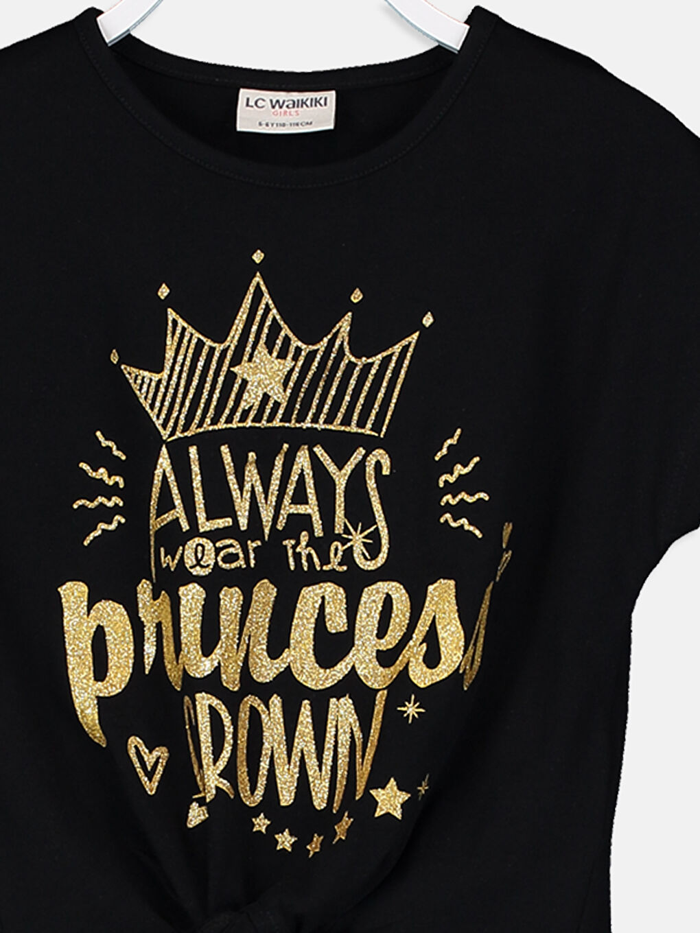 Siyah Bisiklet Yaka Kısa Kollu Kız Çocuk Tişört-2