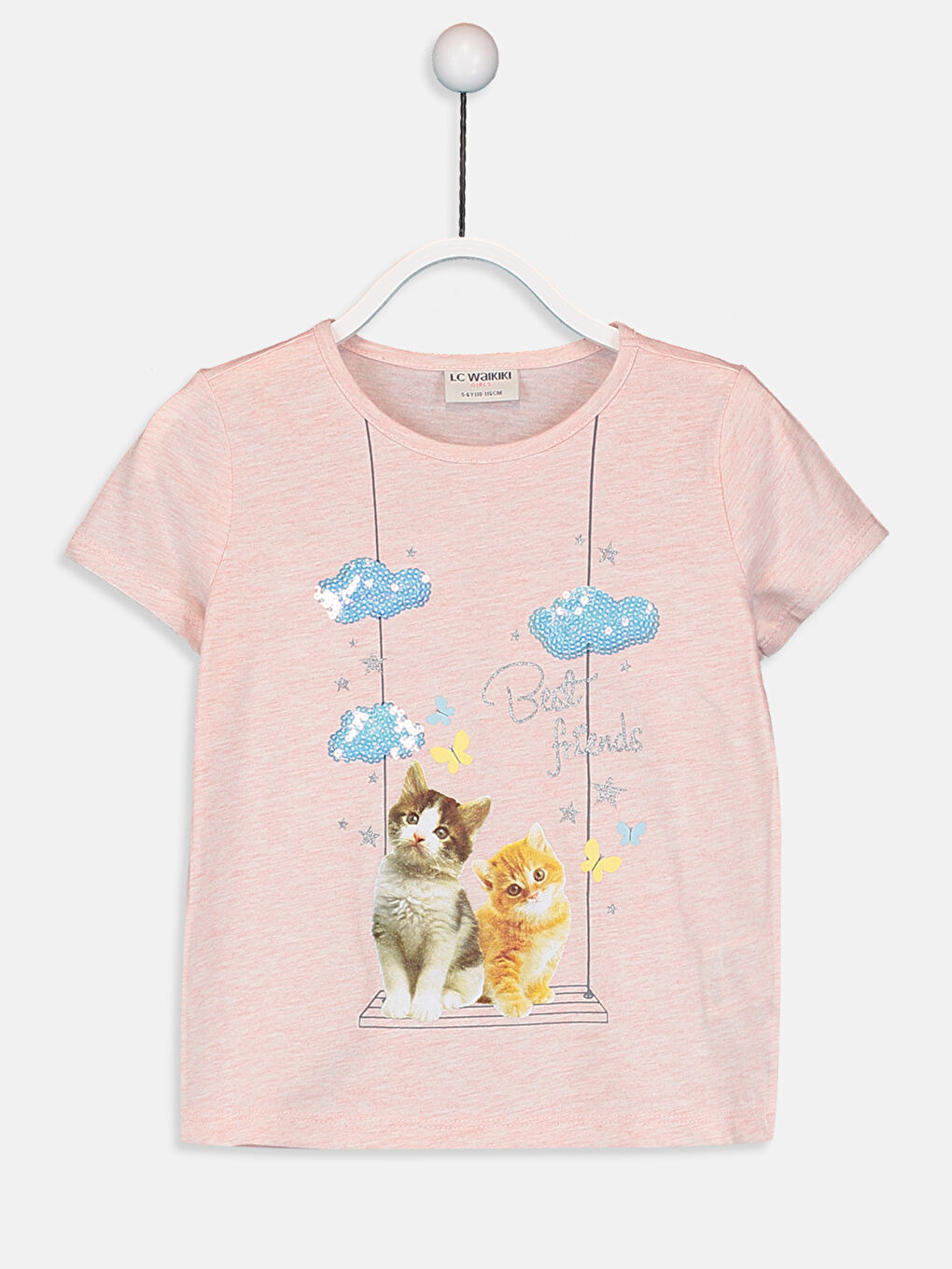Pembe Bisiklet Yaka Kısa Kollu Kız Çocuk Tişört