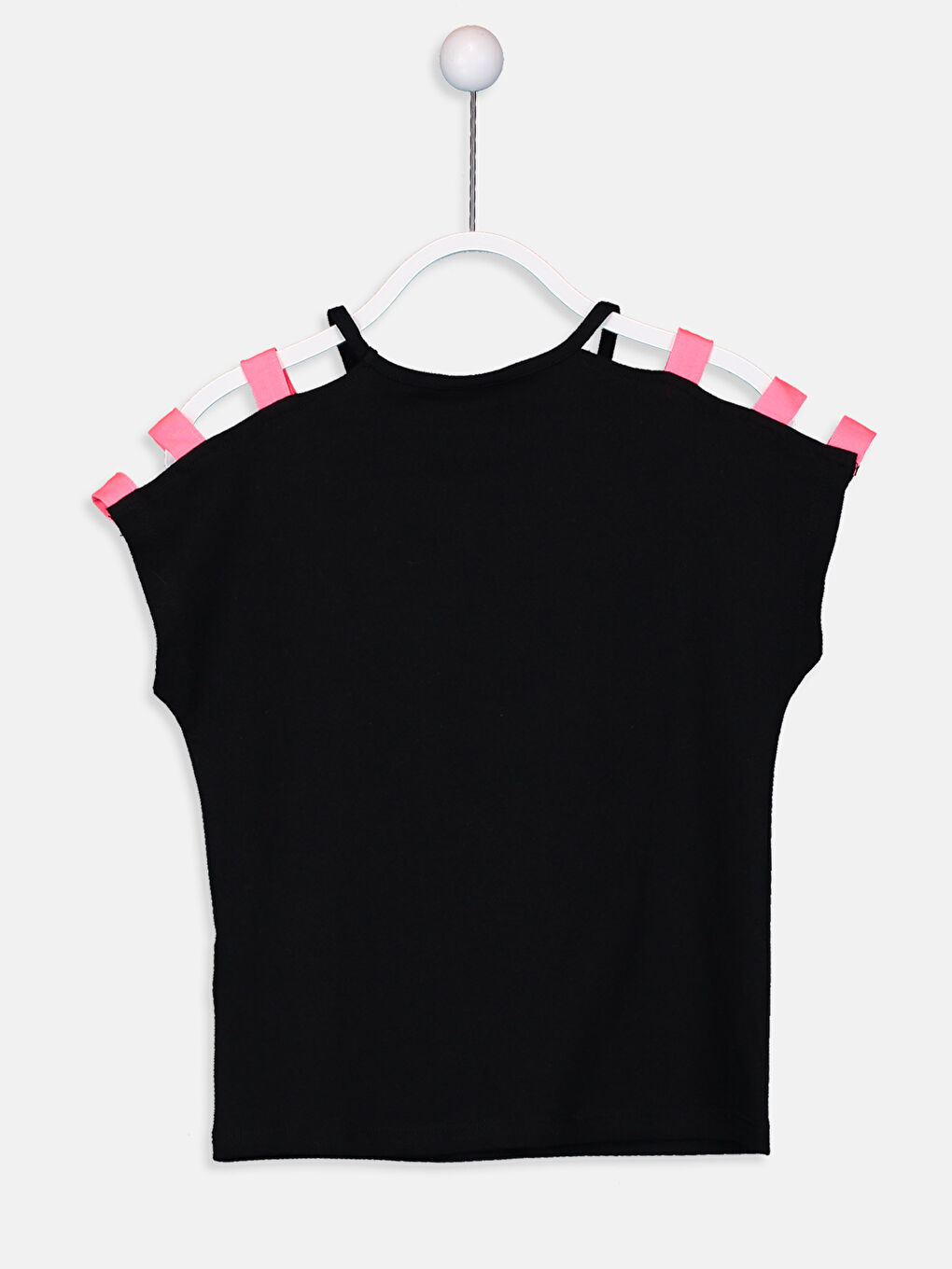 Siyah Bisiklet Yaka Kısa Kollu Kız Çocuk Tişört-1