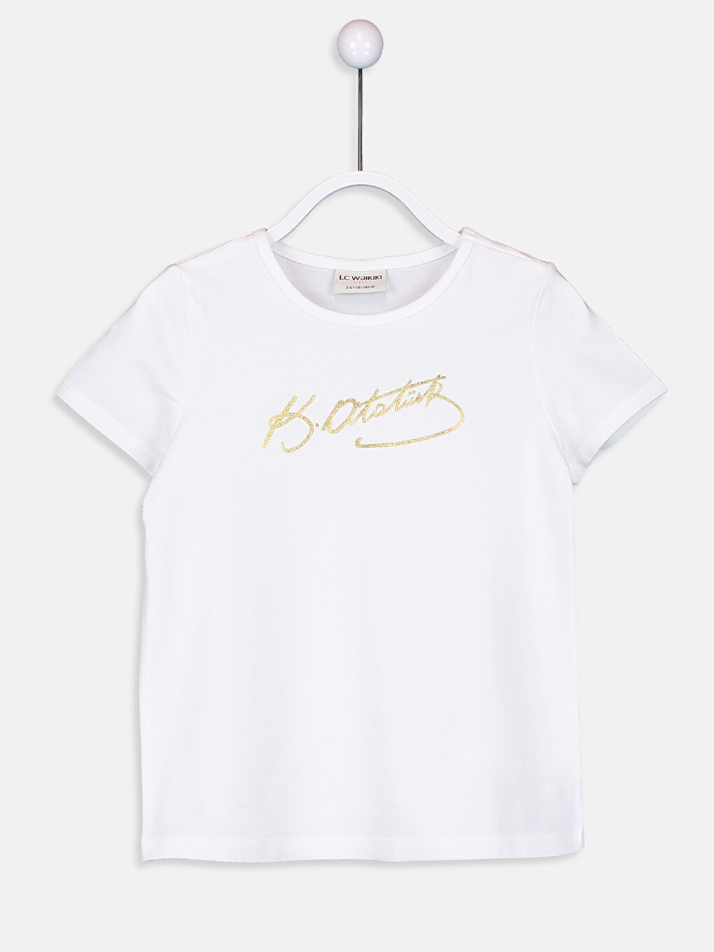 Beyaz Bisiklet Yaka Kısa Kollu Kız Çocuk Tişört