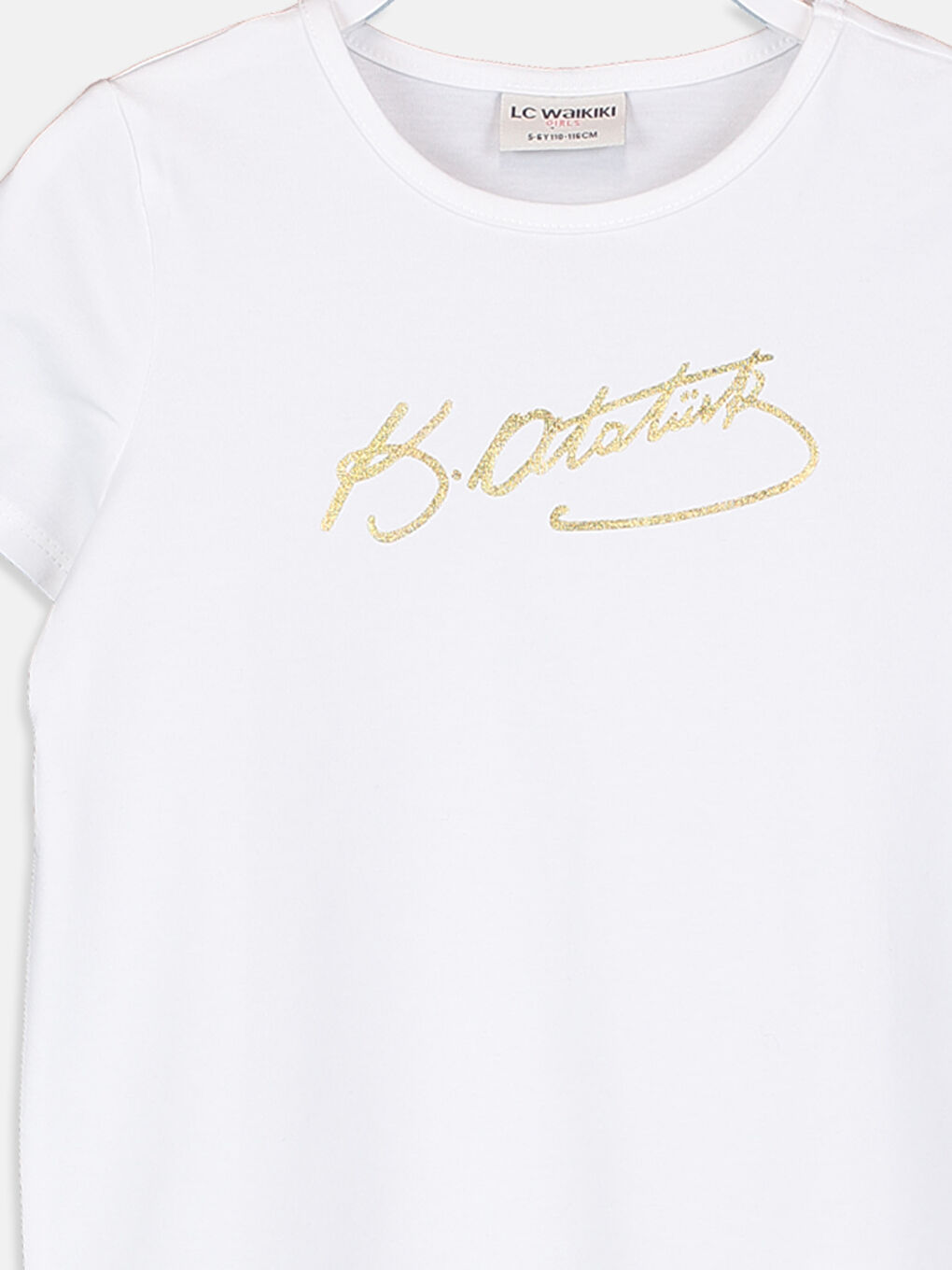 Beyaz Bisiklet Yaka Kısa Kollu Kız Çocuk Tişört-2