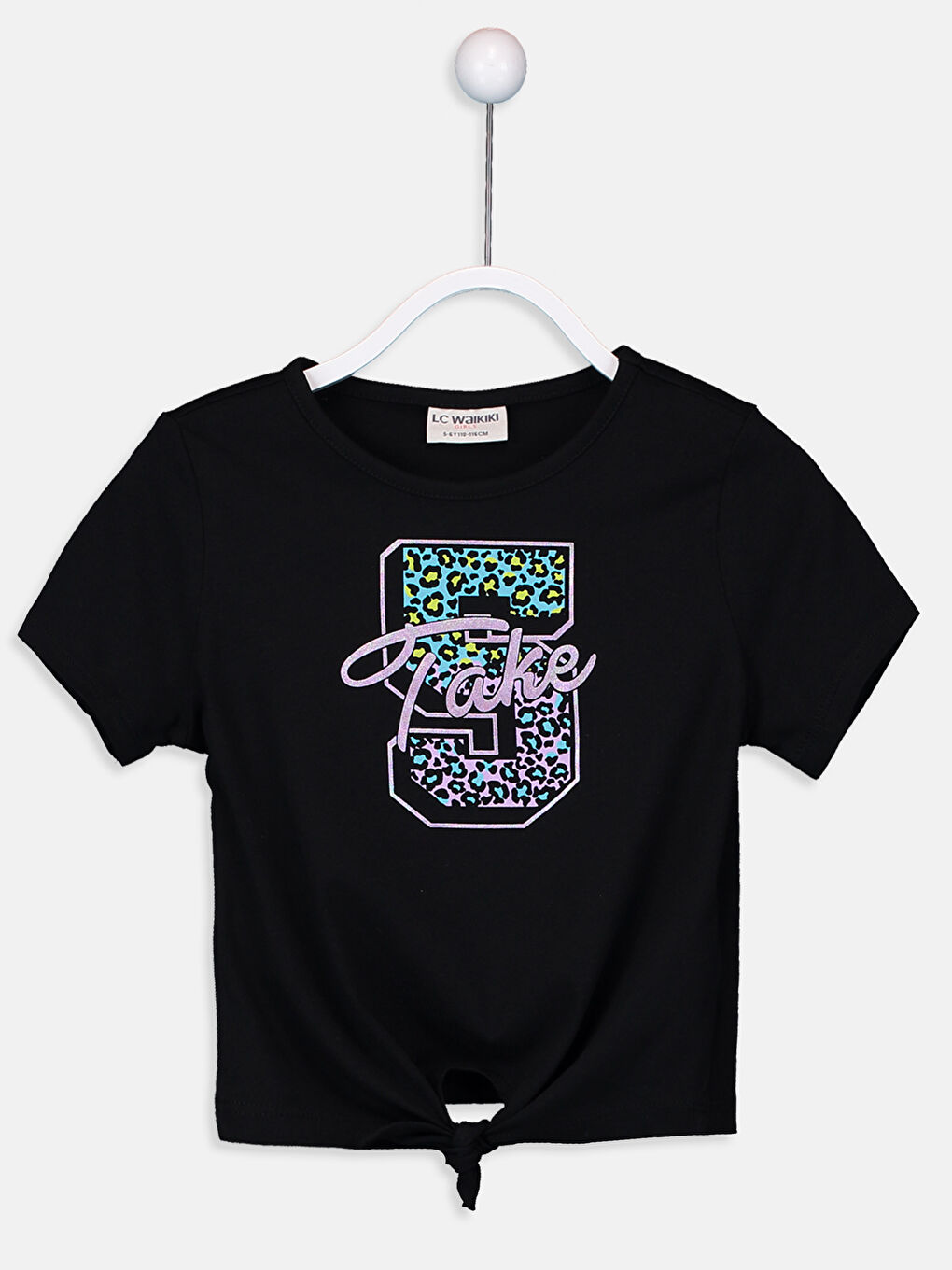 Siyah Bisiklet Yaka Kısa Kollu Kız Çocuk Tişört
