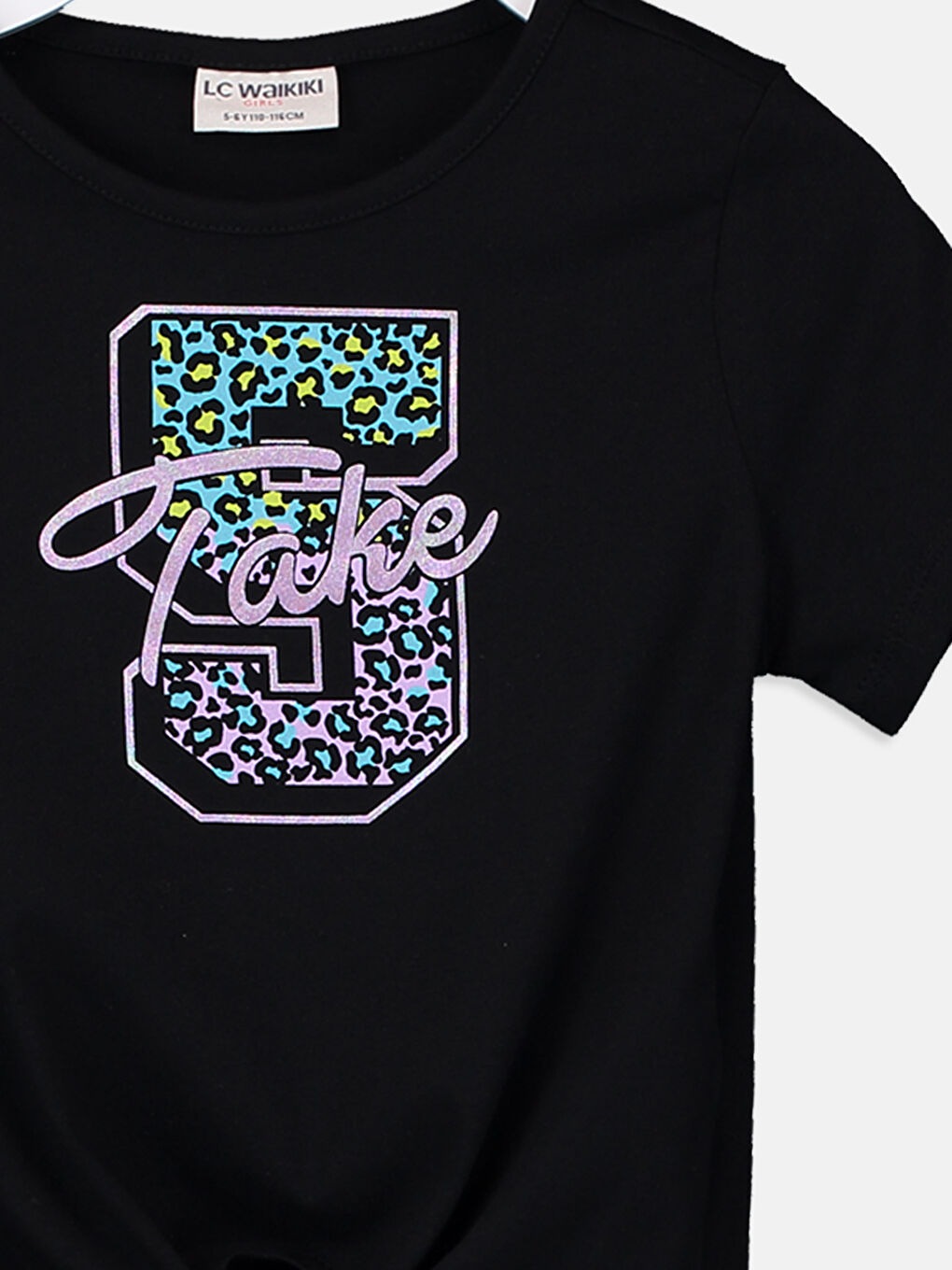 Siyah Bisiklet Yaka Kısa Kollu Kız Çocuk Tişört-2