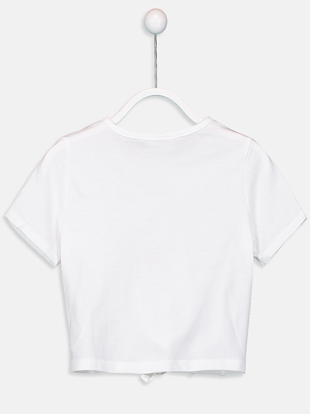 Beyaz Bisiklet Yaka Kısa Kollu Kız Çocuk Tişört-1