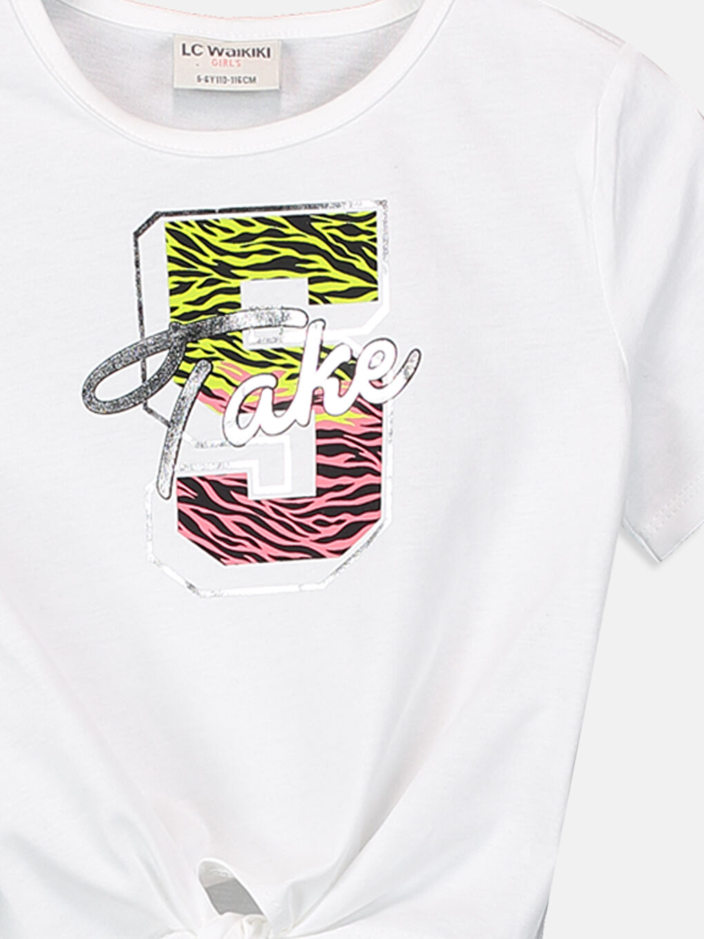 Beyaz Bisiklet Yaka Kısa Kollu Kız Çocuk Tişört-2