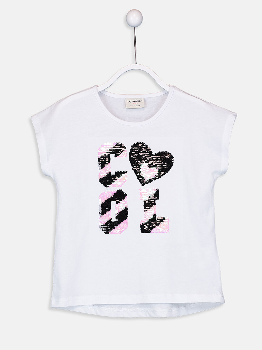 Beyaz Bisiklet Yaka Kısa Kollu Kız Çocuk Tişört-1