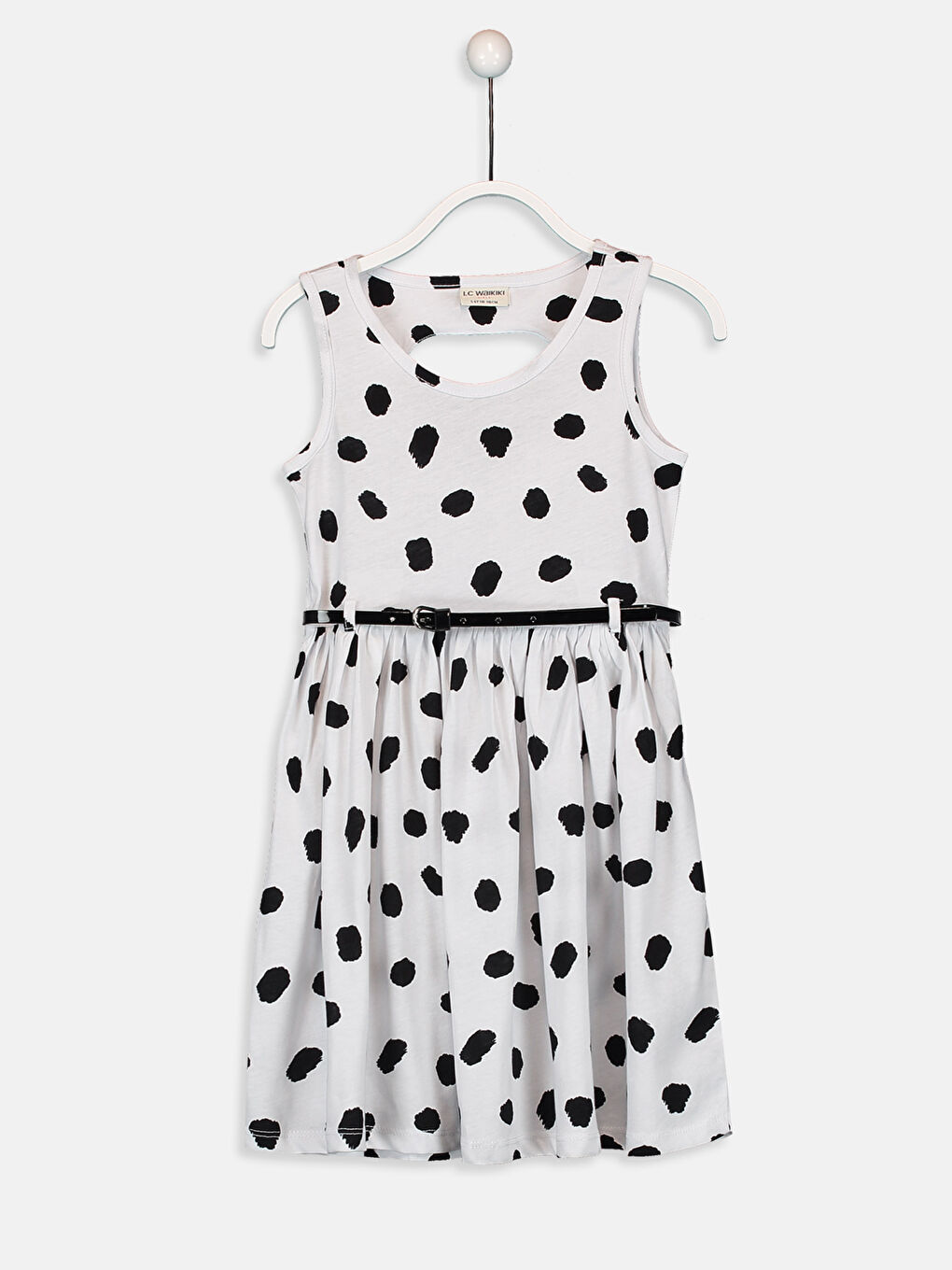 Beyaz Bisiklet Yaka Baskılı Pamuklu Kız Çocuk Elbise