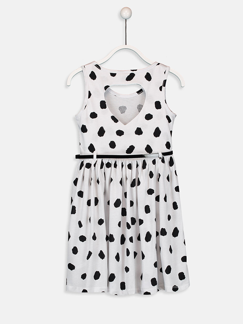 Beyaz Bisiklet Yaka Baskılı Pamuklu Kız Çocuk Elbise-1