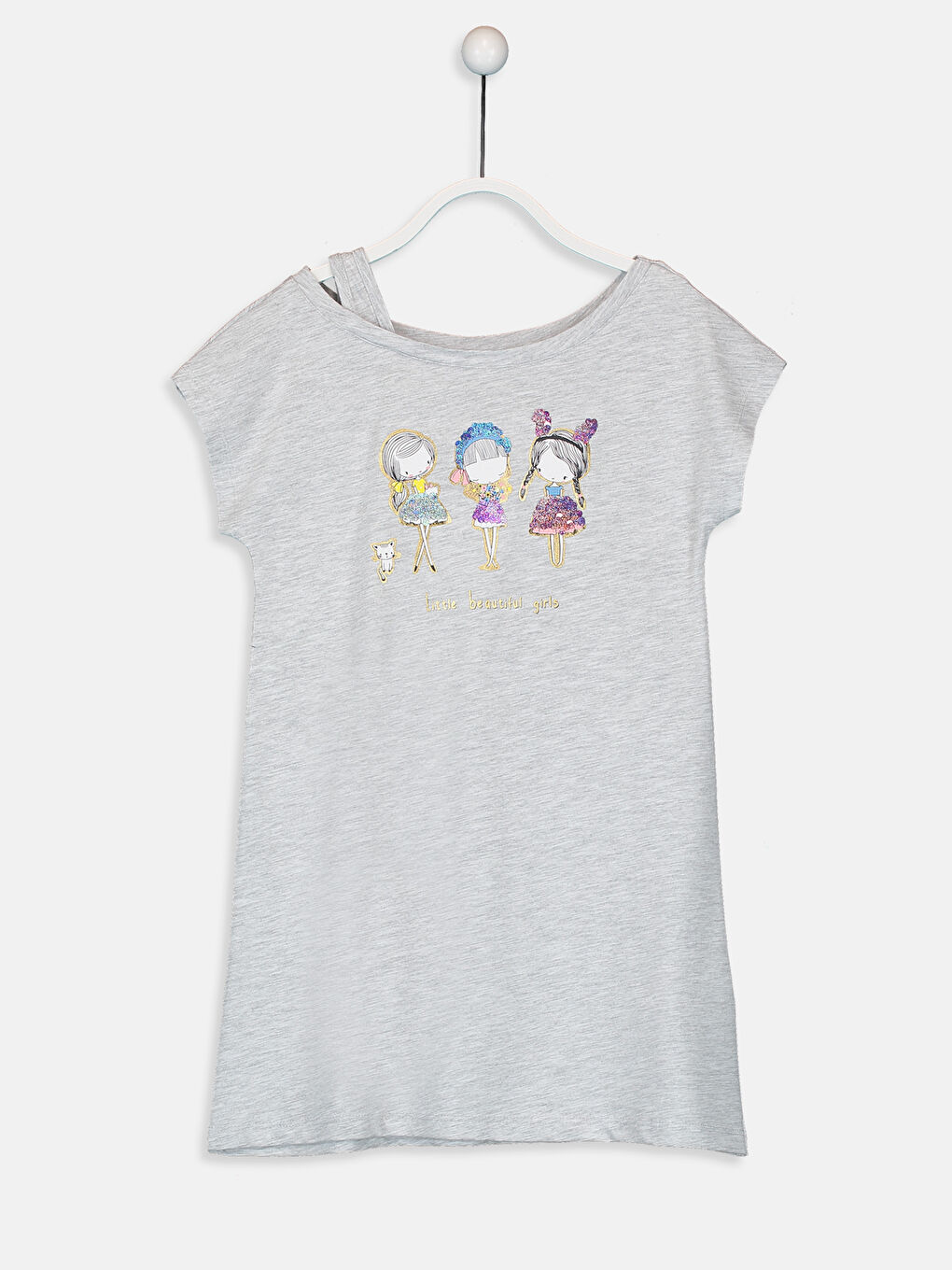 Gri Kız Çocuk Çift Yönlü Payetli Elbise-1