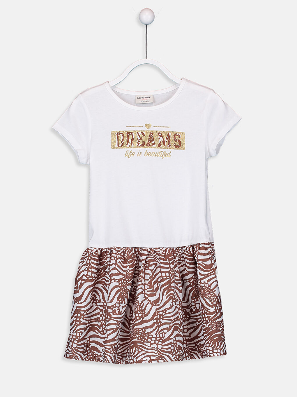 Ekru Bisiklet Yaka Kız Çocuk Elbise