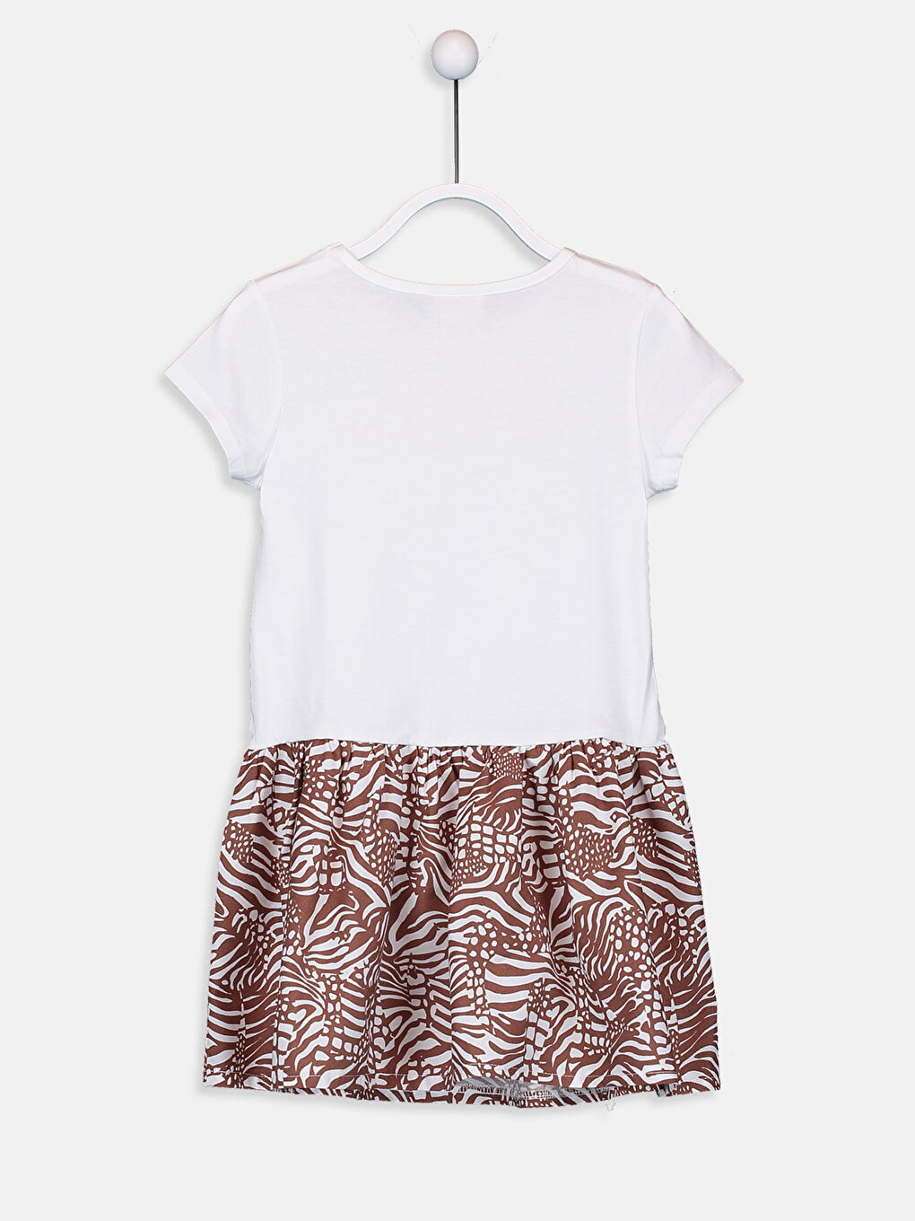 Ekru Bisiklet Yaka Kız Çocuk Elbise-1