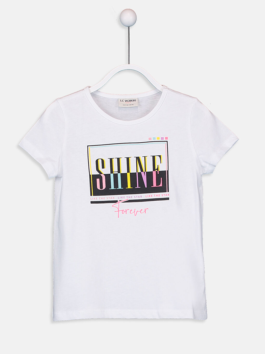 Beyaz Bisiklet Yaka Kısa Kollu Kız Çocuk Tişört