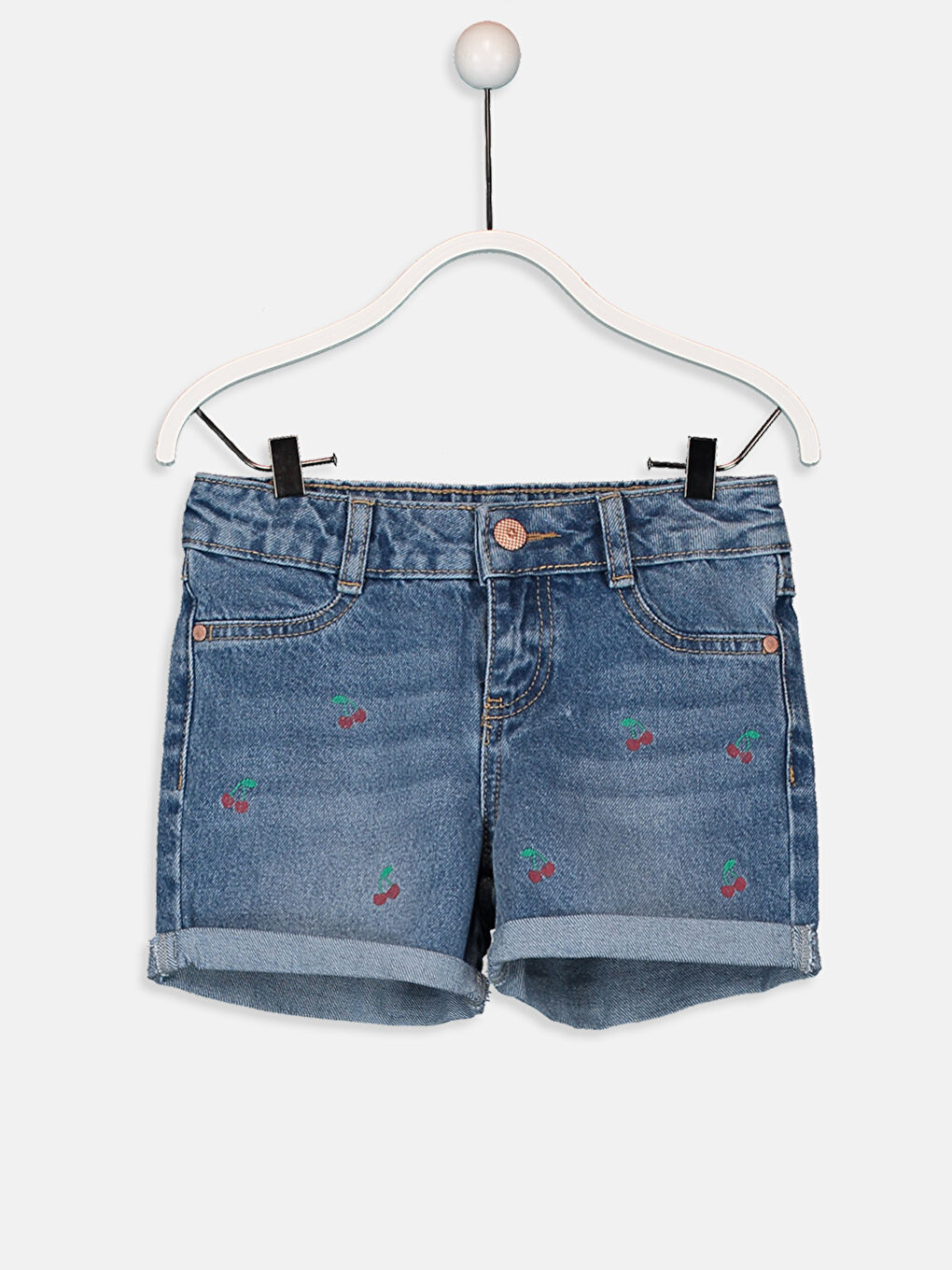 İndigo Baskılı Pamuklu Kız Çocuk Jean Şort