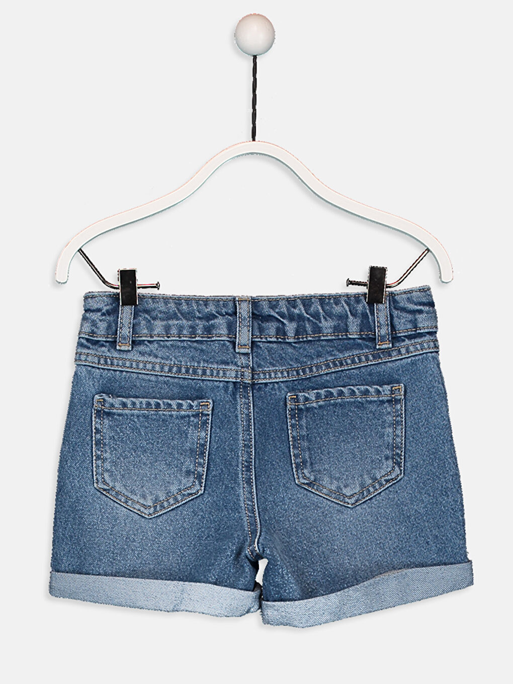 İndigo Baskılı Pamuklu Kız Çocuk Jean Şort-1