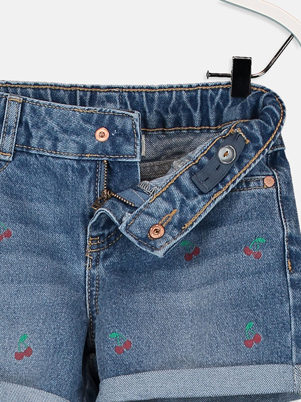 İndigo Baskılı Pamuklu Kız Çocuk Jean Şort-2