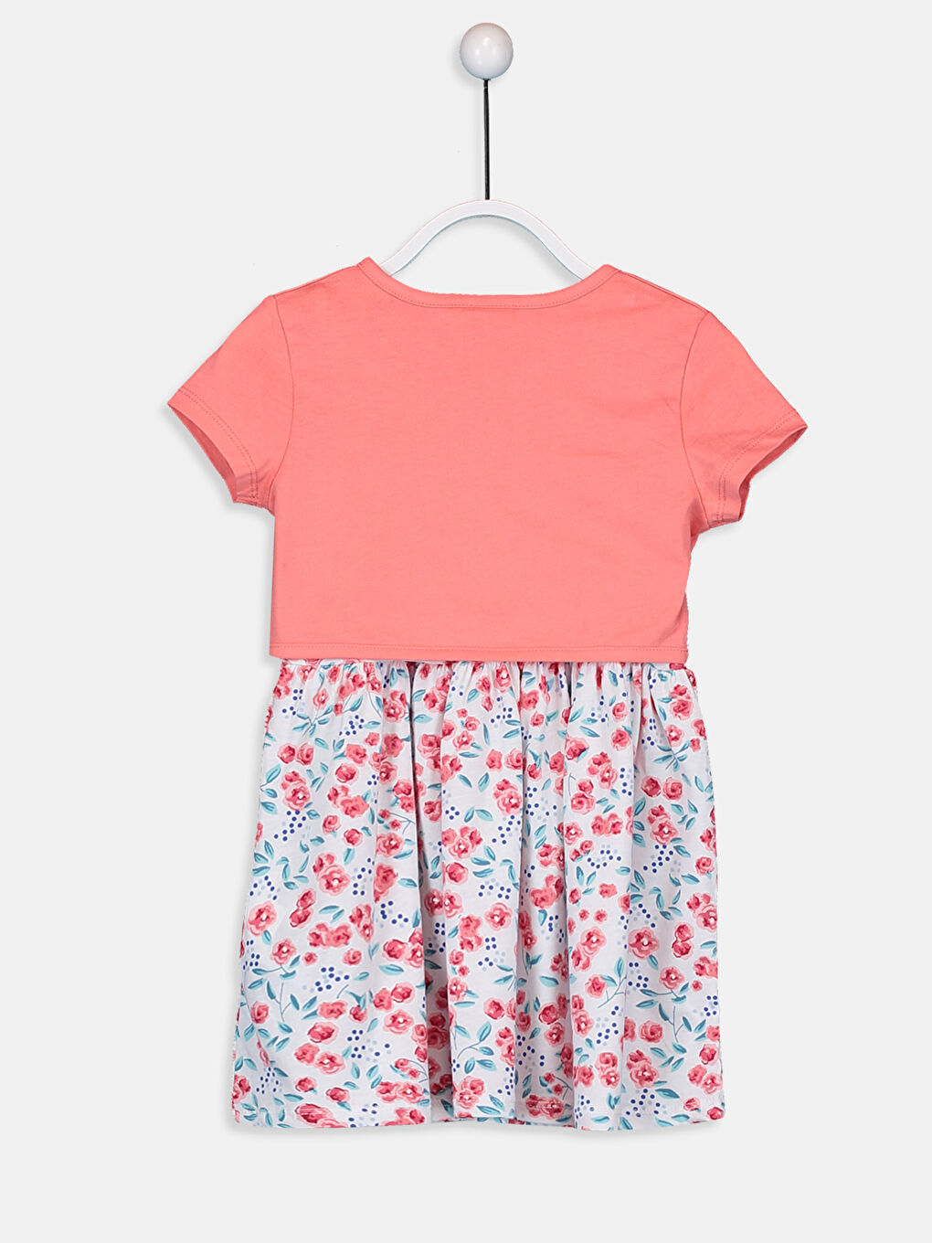 Beyaz Bisiklet Yaka Baskılı Pamuklu Kız Çocuk Elbise ve Bolero-1