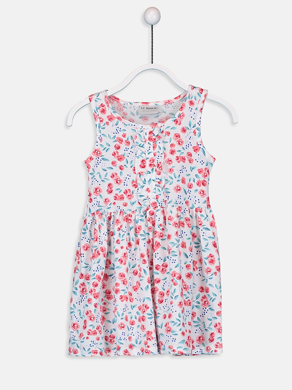 Beyaz Bisiklet Yaka Baskılı Pamuklu Kız Çocuk Elbise ve Bolero-2