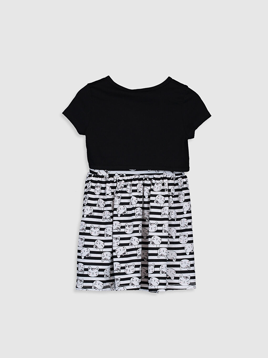 Siyah Bisiklet Yaka Baskılı Pamuklu Kız Çocuk Elbise ve Bolero-1