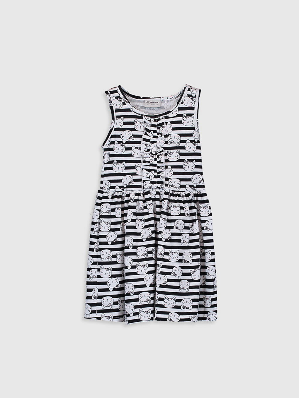 Siyah Bisiklet Yaka Baskılı Pamuklu Kız Çocuk Elbise ve Bolero-2