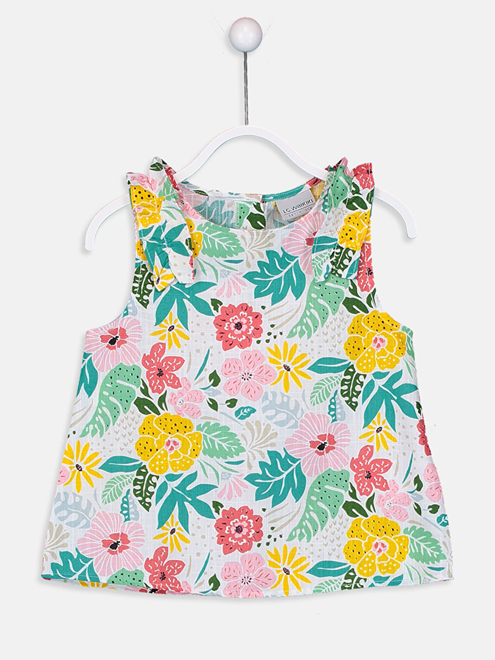 Crew Neck Floral Print Cotton Girl Blouse