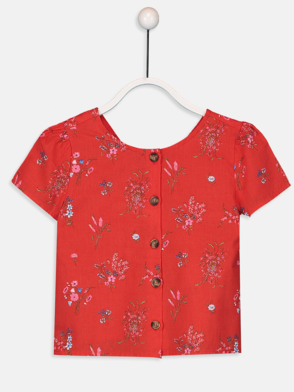 Patterned Short Sleeve Poplin Girls Blouse