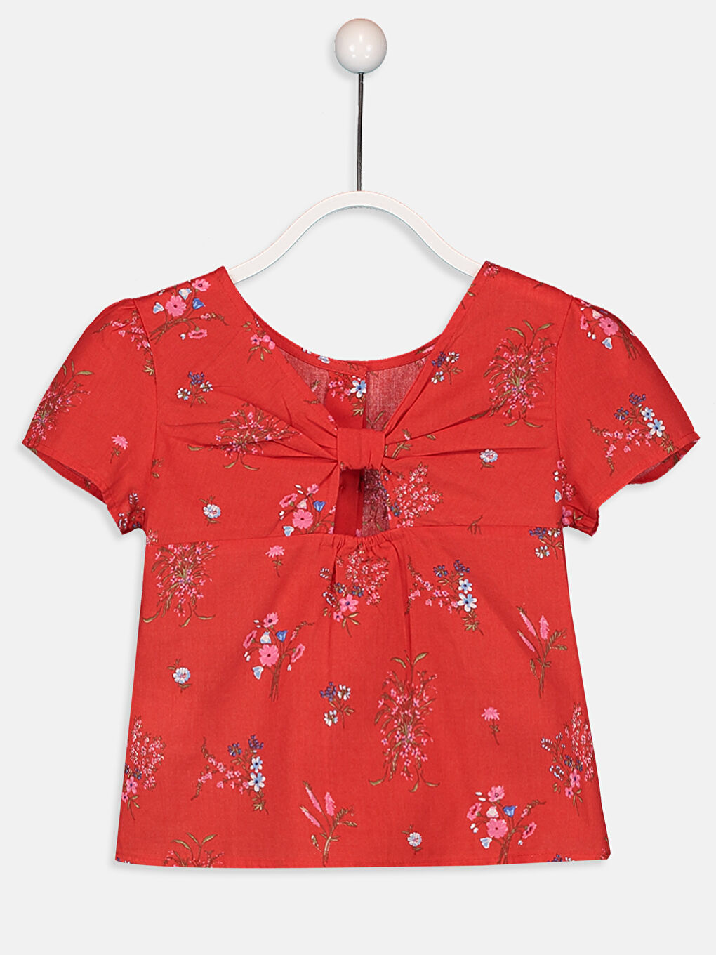 Patterned Short Sleeve Poplin Girls Blouse-1