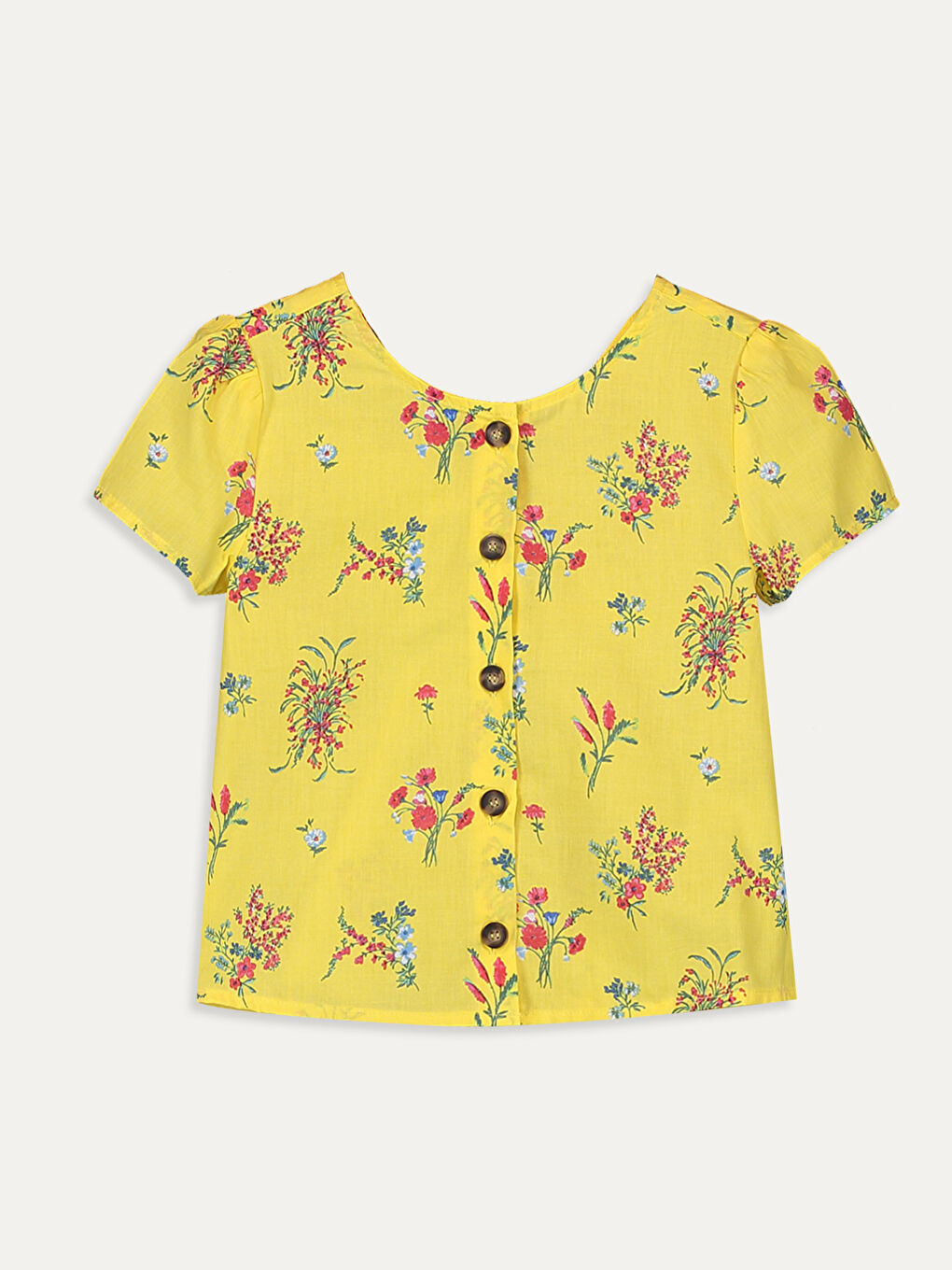 Patterned Short Sleeve Poplin Girls Blouse-1