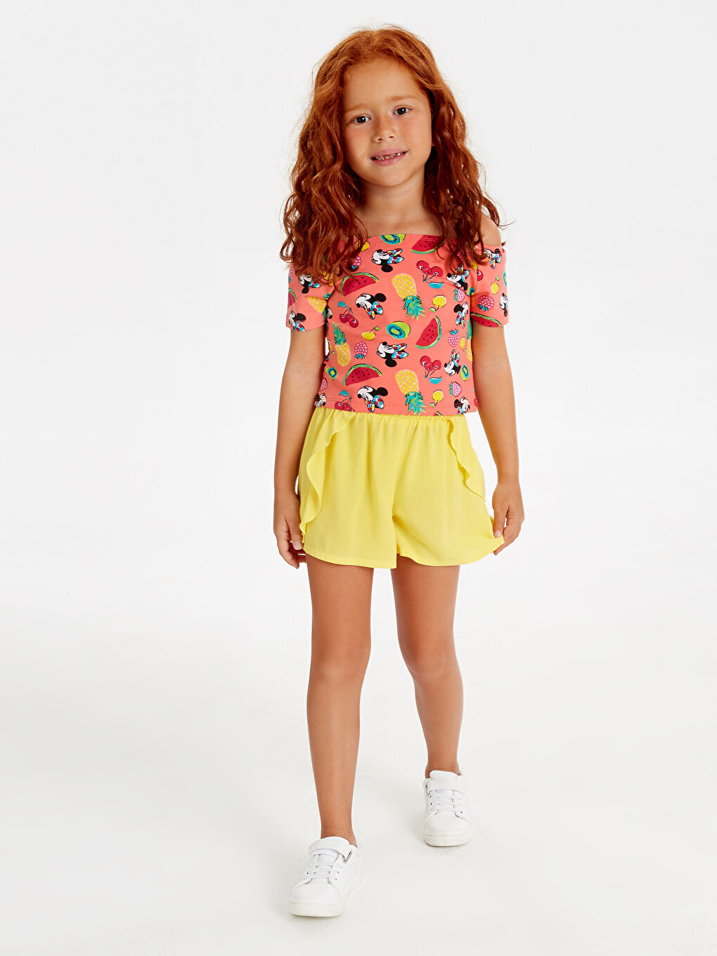 Mercan Kayık Yaka Kısa Kollu Kız Çocuk Tişört