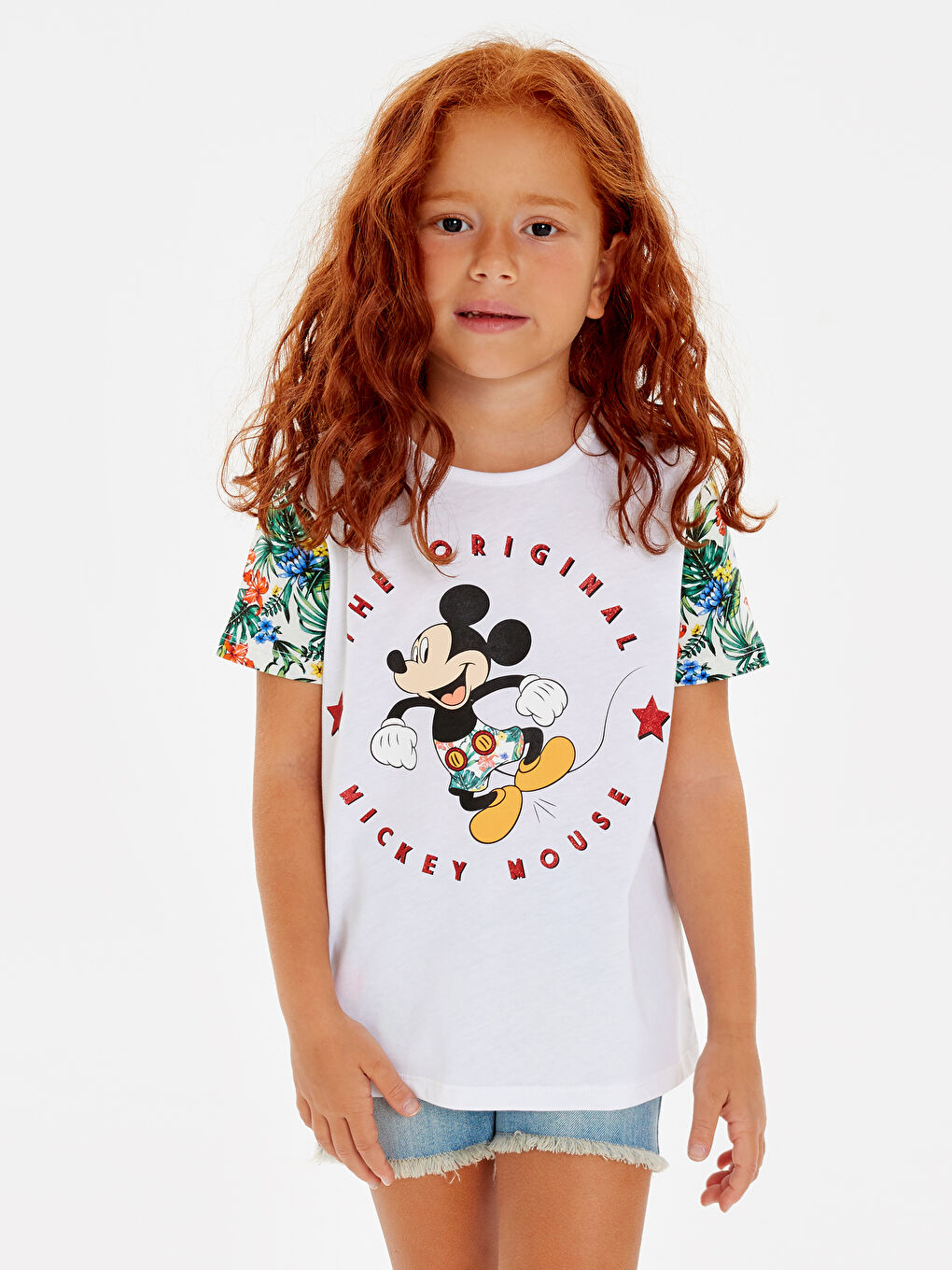 Ekru Bisiklet Yaka Kısa Kollu Kız Çocuk Tişört