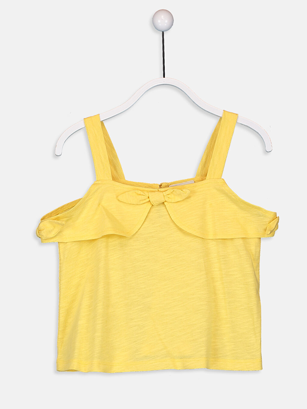 Sarı Fiyonk Detaylı Omuzları Açık Kız Çocuk Atlet-1