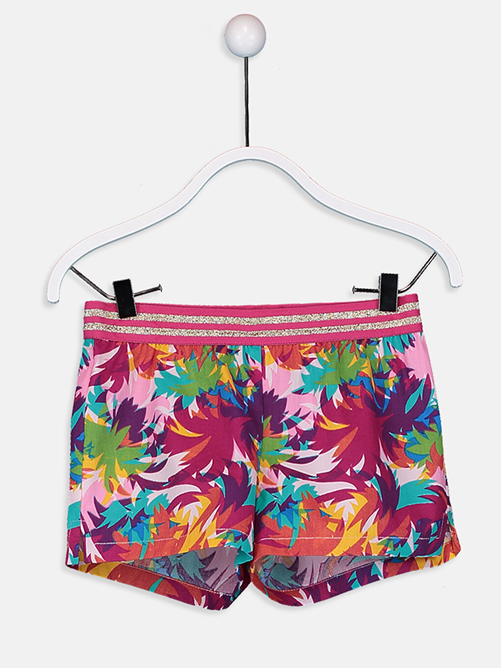 Fuşya Beli Lastikli Desenli Kız Çocuk Şort